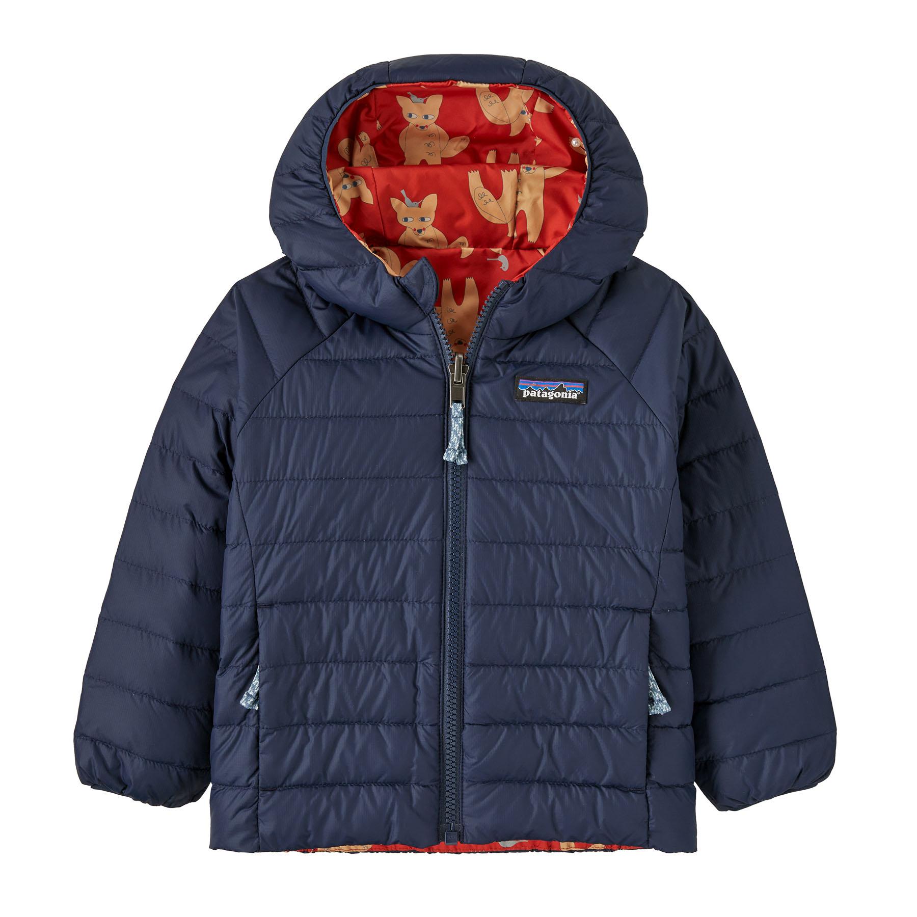 Patagonia Reversible Down Sweater Hoody Baby in Fox Chase Madder Red